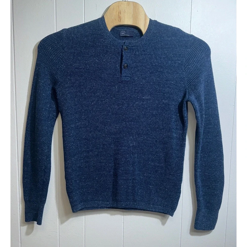 Gap Mens Navy Blue Textured Henley Sweater Long Sleeve Cotton Blend Large FAL15